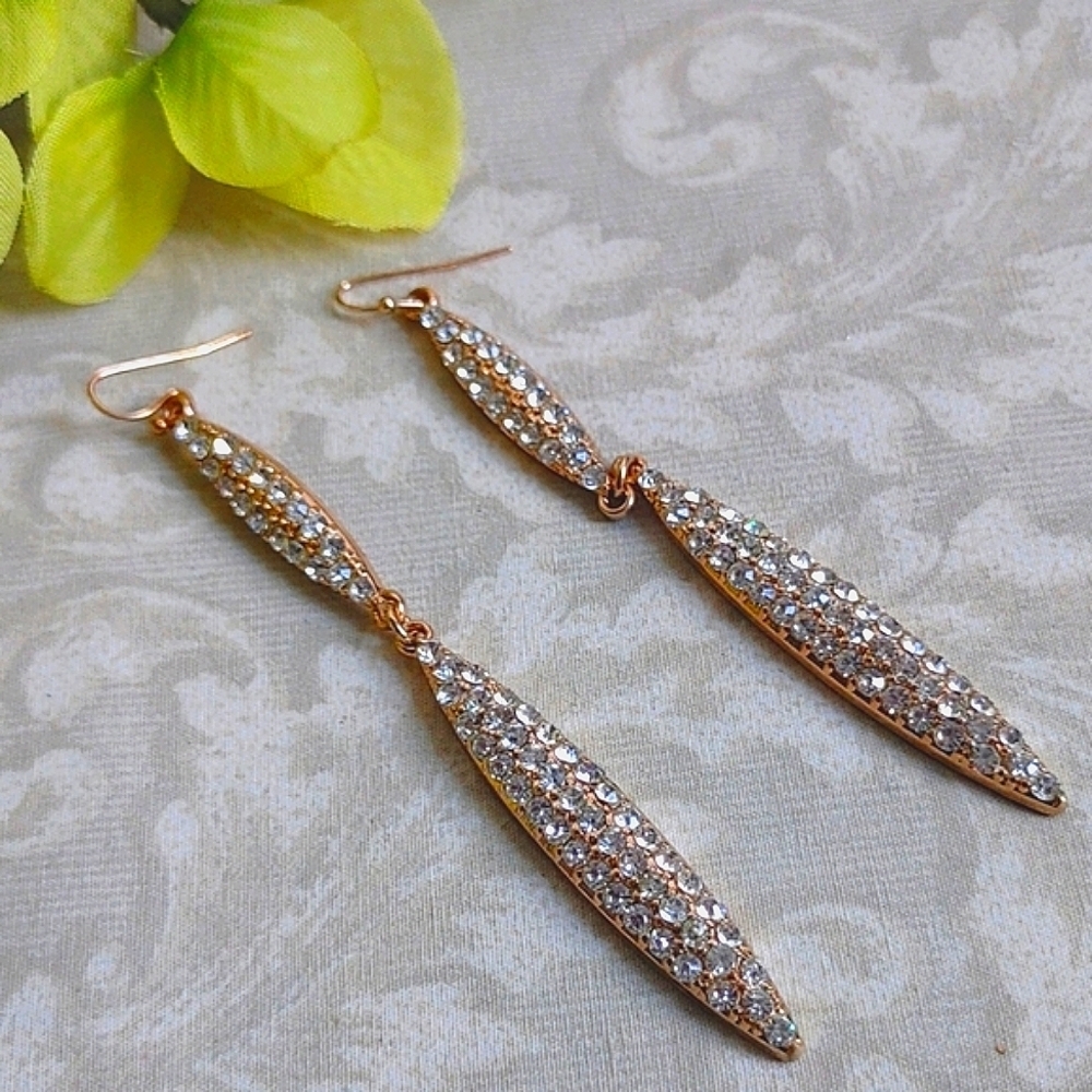 Simple Elegant Gold Crystal Drop Dangle Earrings